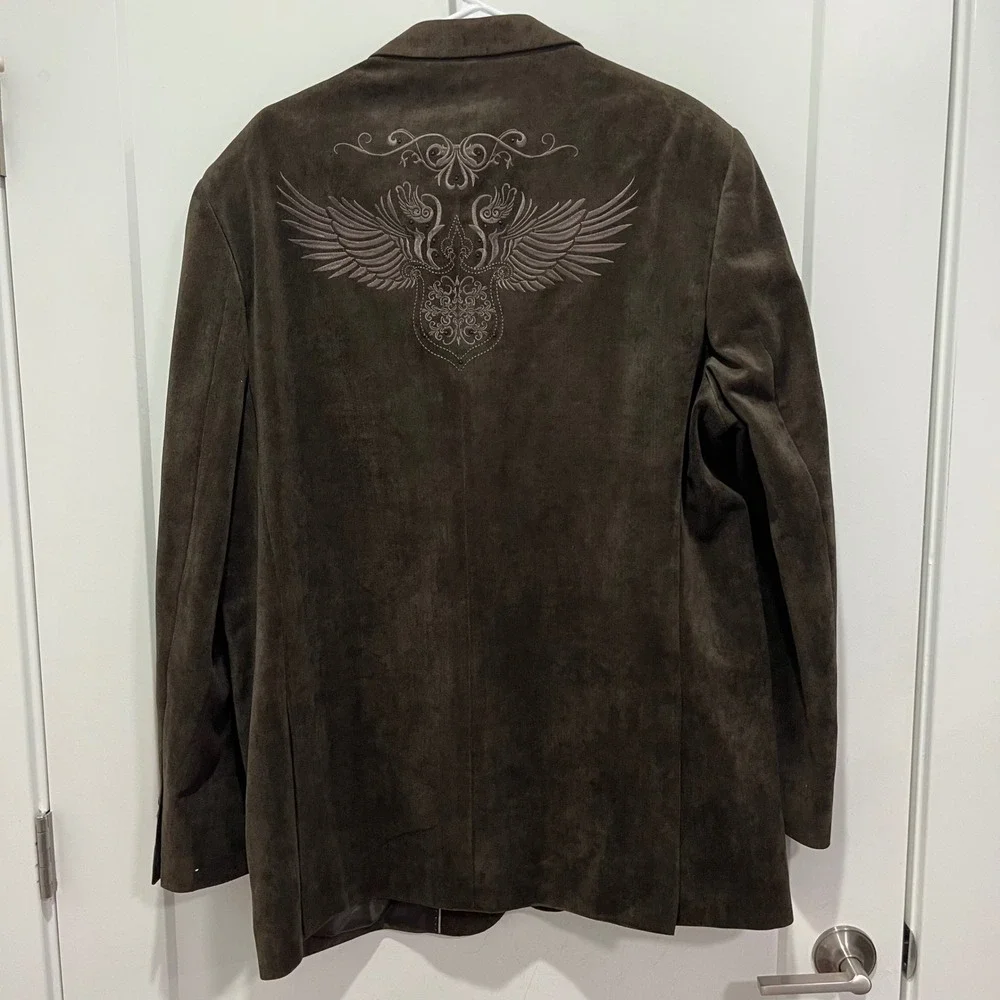 Elite Eddie Domani Mens Brown Embroidered Corduroy Blazer Jacket 46L EC5
